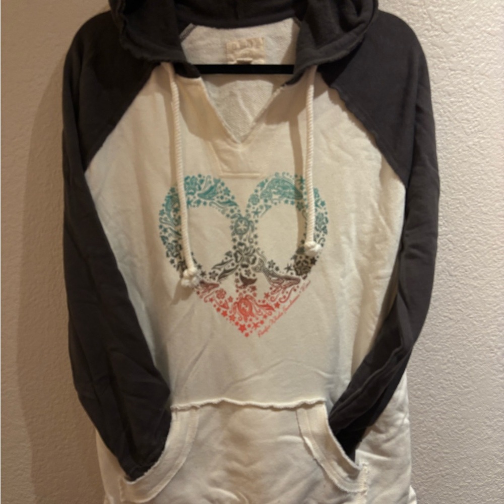 Gray and White Hoodie with Heart Design